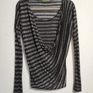 Velvet | Rare Vintage Velvet Black Shimmer Silver Stripe Top XS/S